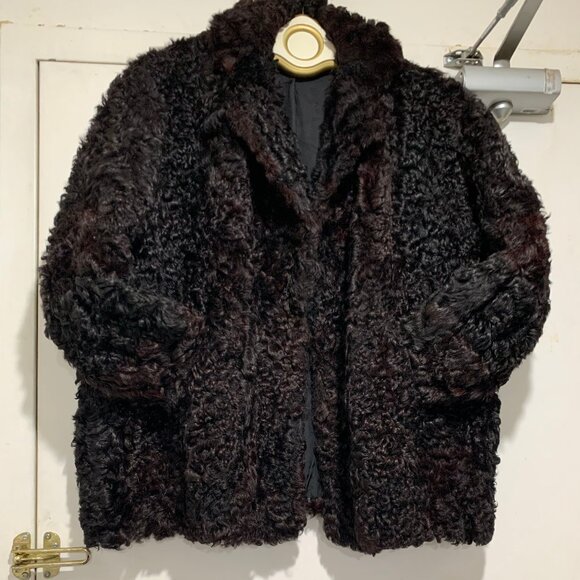 VINTAGE OPEN FRONT PERSIAN LAMB CURLY FUR COATS SIZE S - Picture 5 of 9